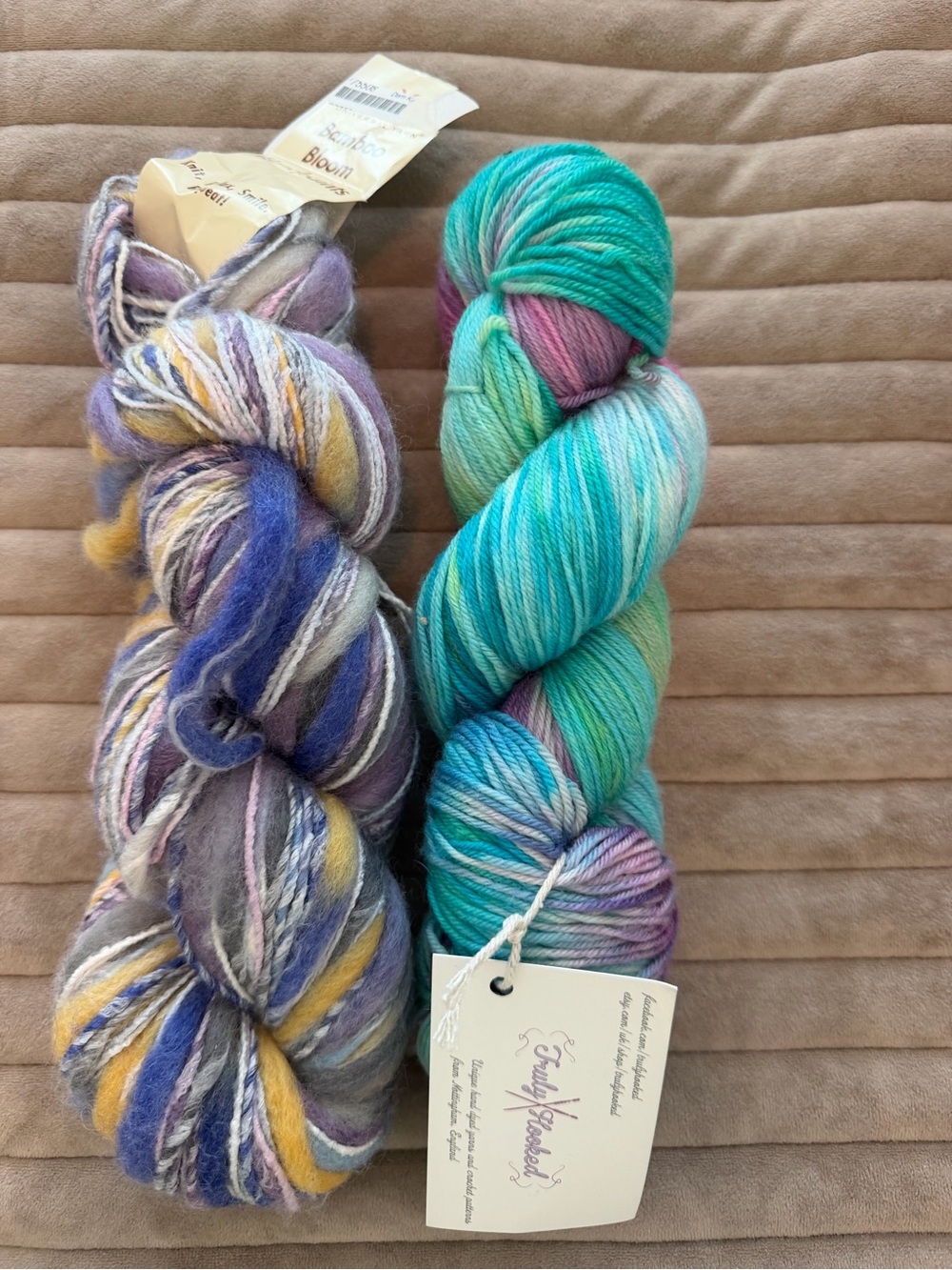 High end Multicolor Hand-Dyed Yarn - Teal, Purple, Blue & Yellow